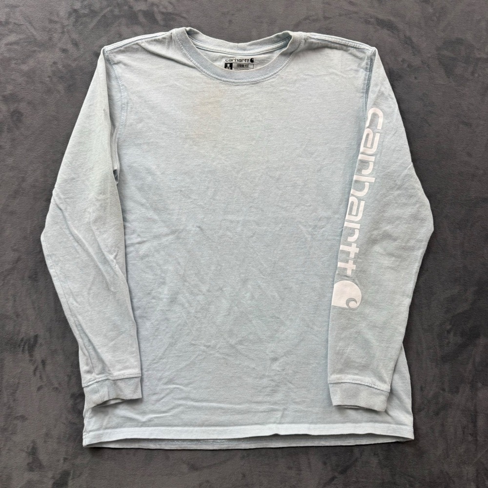 Carhartt Boys Medium Loose Fit Long Sleeve Graphic T-Shirt Light Blue Logo